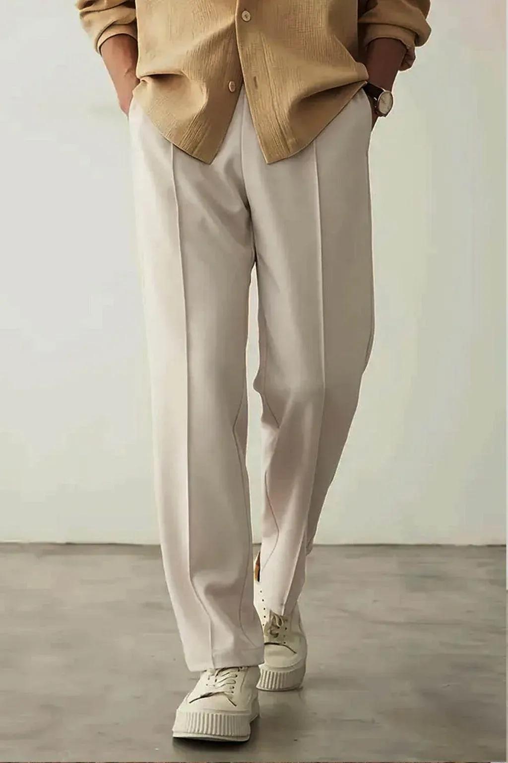 Relaxed Fit Platted Trouser - Cream Beige
