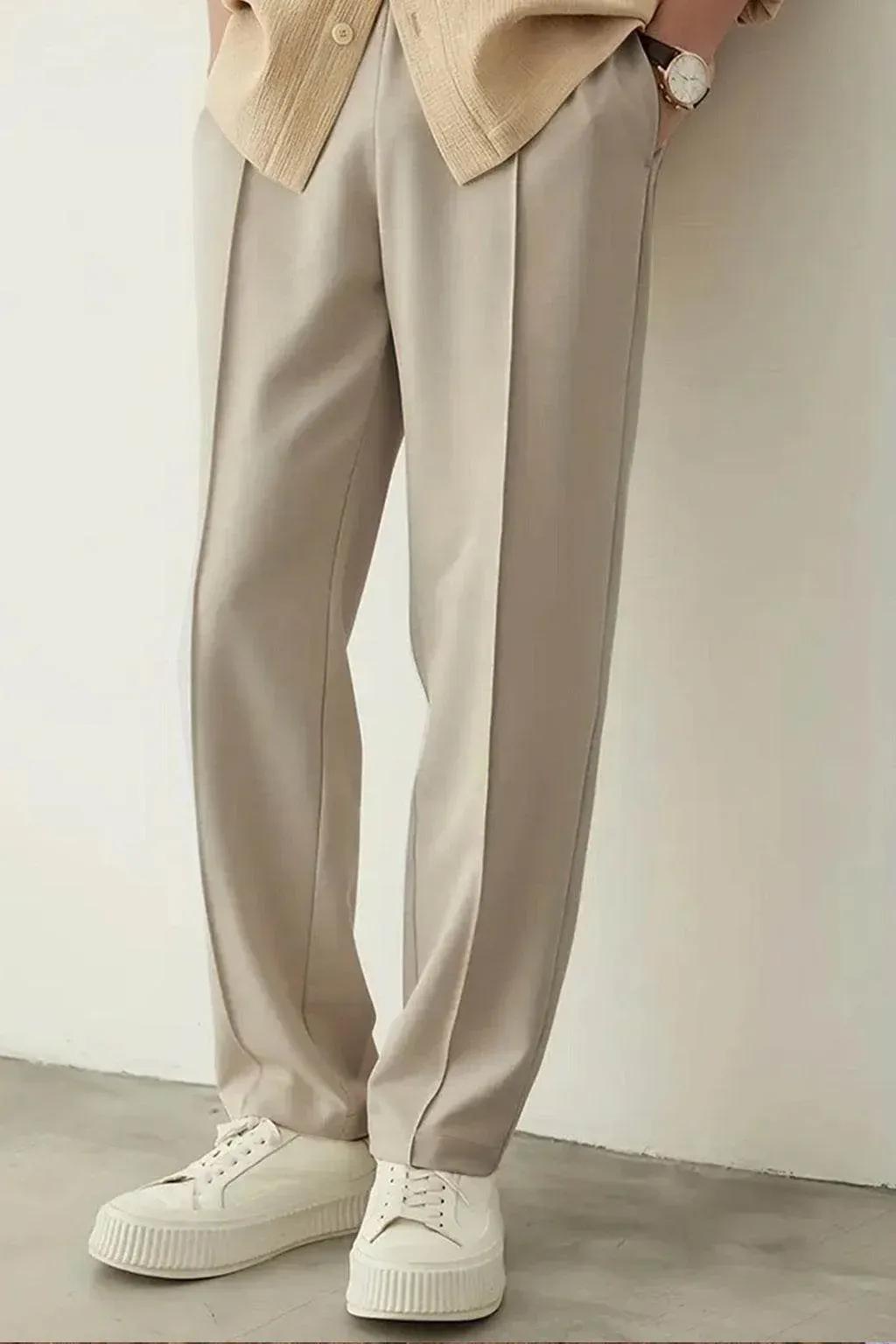 Relaxed Fit Platted Trouser - Cream Beige