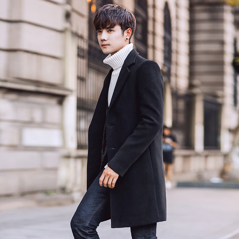 Men's Coat Korean Slim Fit Mid-length Trench Coat